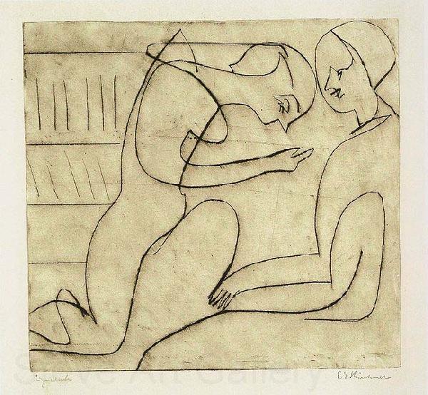 Ernst Ludwig Kirchner Lovers in the bibliothek - etching Germany oil painting art